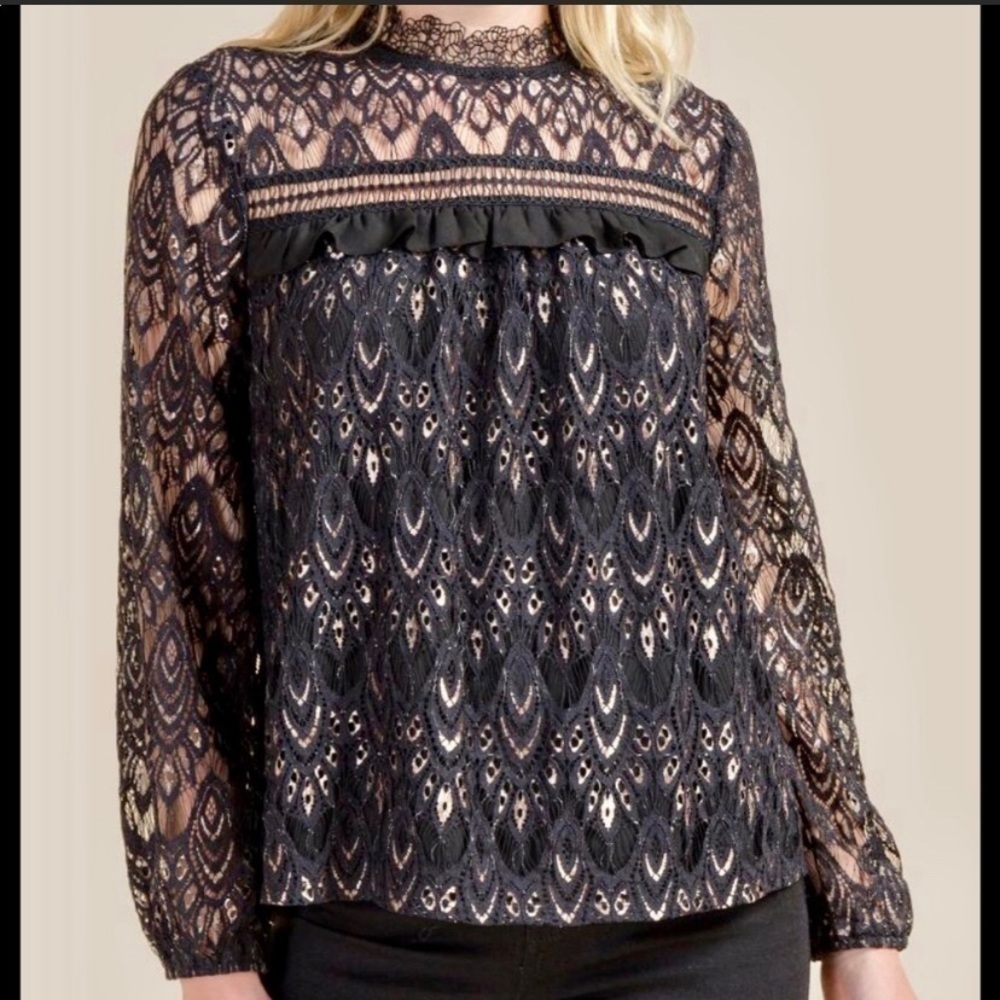 Blue Rain Black Lace Holiday Top